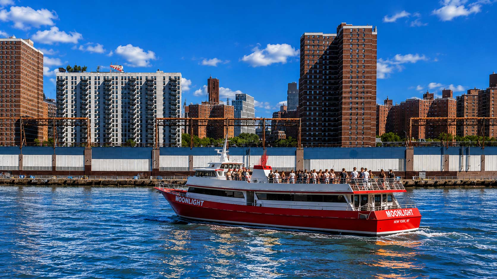 Friends celebrating a birthday on a private yacht in New York City