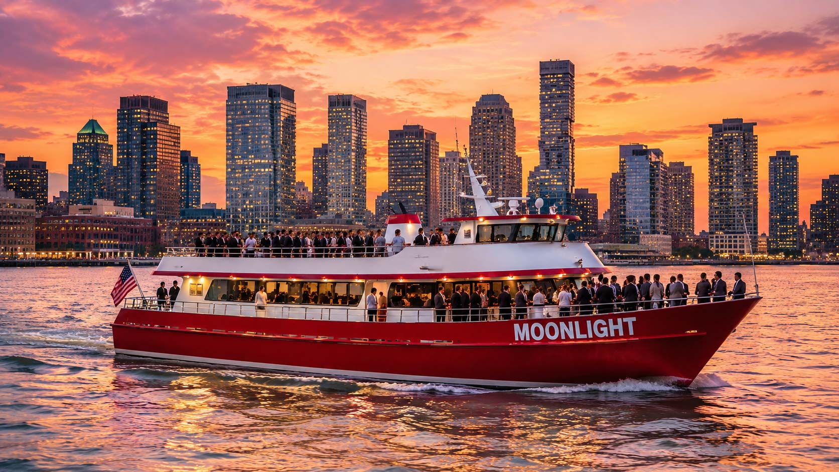 Corporate event aboard a private yacht overlooking the New York City skyline