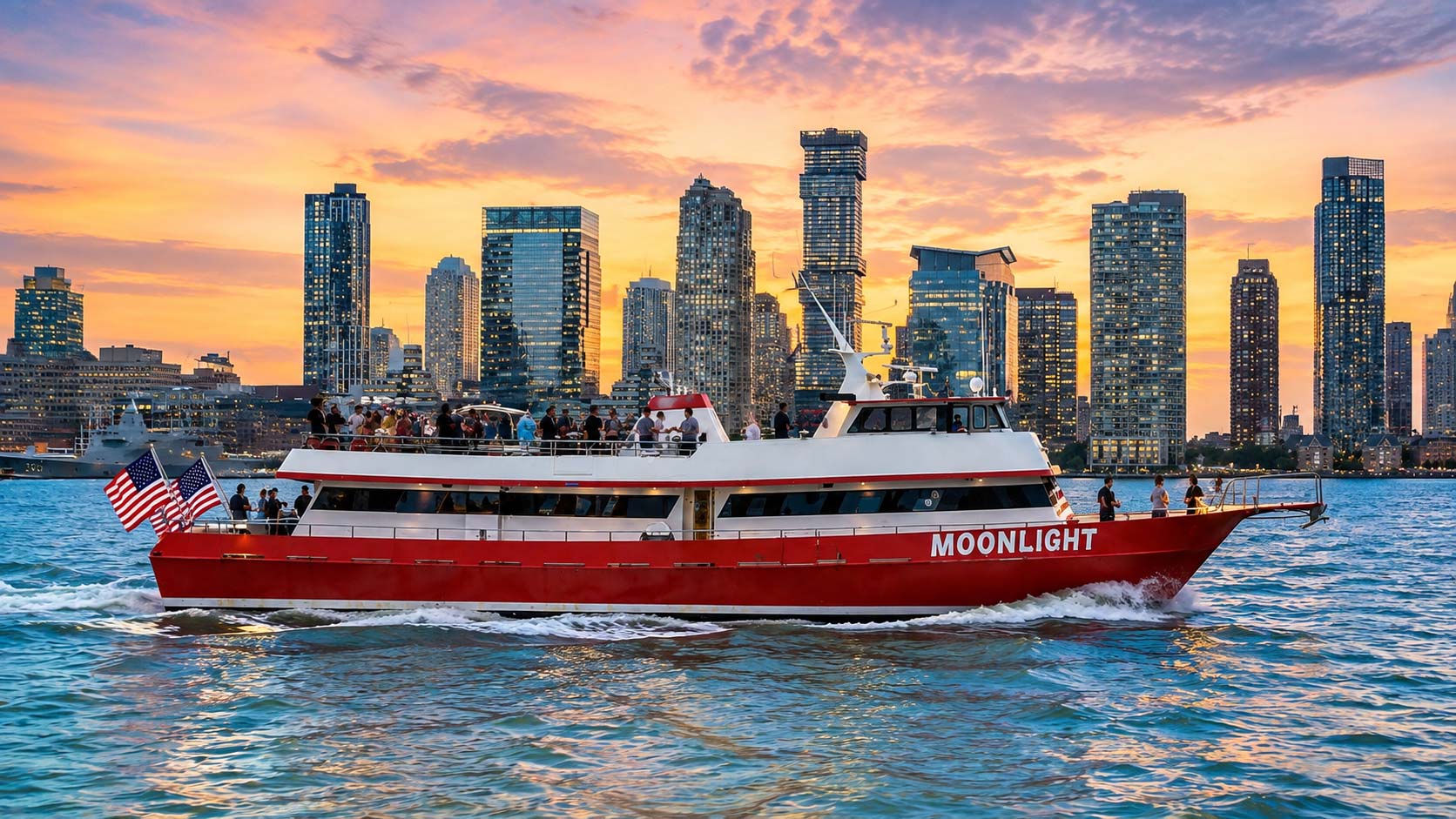 Private yacht charter cruising beside the Manhattan skyline in New York City