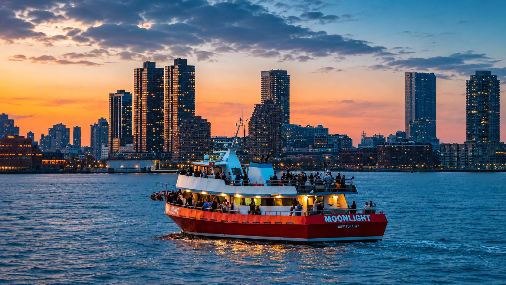 Friends enjoying a private yacht charter in New York Harbor
